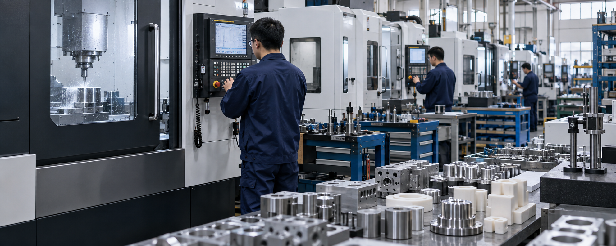 Chinese precision manufacturing workshop with CNC machining centers